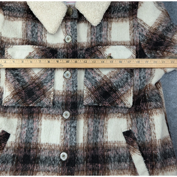 Vince Camuto Wool Coat Womens Large Plaid Shacket Overcoat Outdoors Jacket Brown - Picture 4 of 6